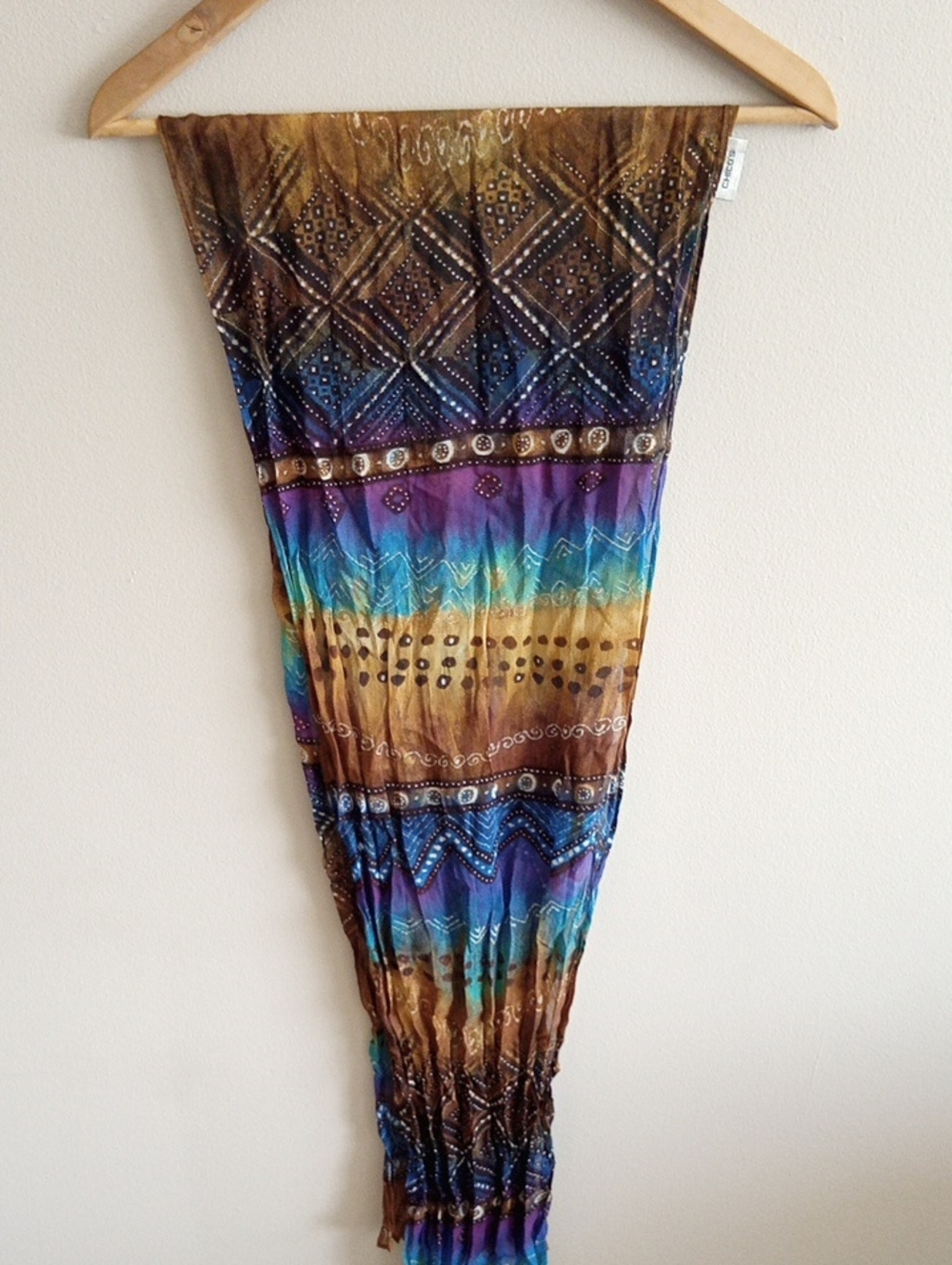Chicos Boho Tie-Dye Scarf Blue Purple Brown